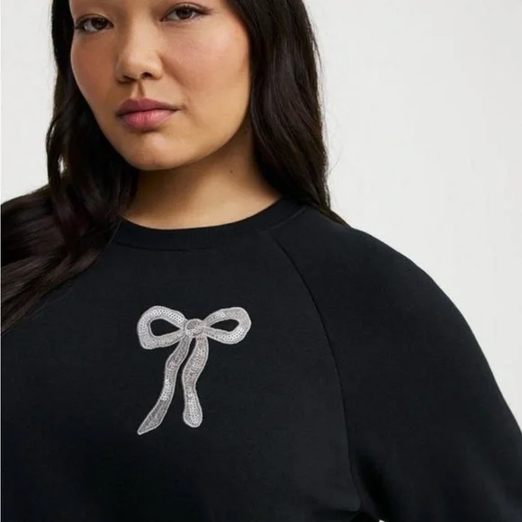 Torrid Black Fleece Sweatshirt with Silver Bow Accents - Picture 2 of 3